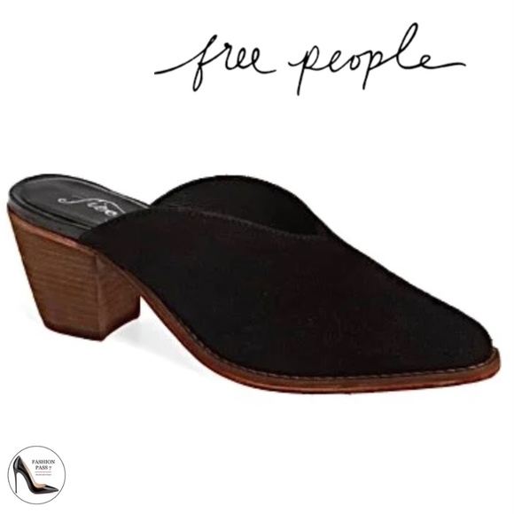 Free People Shoes - FREE PEOPLE Anya Black Suede Pointed Toe Western Chunky Heel Mules Cowboy Shoes